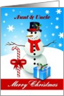 Aunt & Uncle / Merry Christmas - Snowman with a candy-cane and gift card