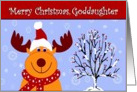 Goddaughter / Merry Christmas - Reindeer in a Santa Hat card