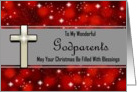 Godparents / Merry Christmas - Cross / Stars / Red Background card