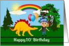 10th Birthday - Age Specific - Cartoon Boy and his Dinosaur card