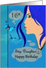 Step_Daughter 16th Birthday - Teenager with Blue Hair / Butterflies card