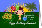 Goddaughter 7th Birthday - Cartoon Birthday Girl in a Garden card