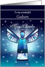 Godson / Merry Christmas - Abstract Angel & Snowflakes card