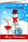 Cousin /Family / Merry Christmas - Snowman with a candy-cane and gift card