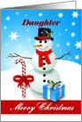 Daughter / Merry Christmas - Snowman with a candy-cane and gift card