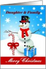 Daughter & Family Merry Christmas - Snowman with a candy-cane and gift card