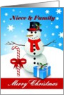 Niece / Family Merry Christmas - Snowman/candy-cane/ gift card