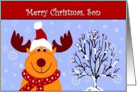 Son / Merry Christmas - Reindeer in a Santa Hat card