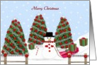 Merry Christmas - General - Snowman-trees-presents card