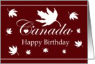 Happy Birthday Canada Day / White Maple Leaves and White Font on Red card