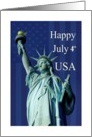 Happy July 4th - Statue of Liberty / Stars and Stripes USA Flag card