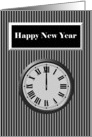 Happy New Year - General - Clock Striking Midnight / Pinstripe card