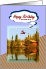 Happy Birthday / From Both Of Us ~ Son ~ A Cabin / Water Reflections card
