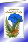 Godmother Happy Mother’s Day ~ Blue Flowers/Ferns/Bird card