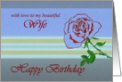 Wife Happy Birthday - Contemporary Red Rose Stem card