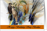 Step Brother Happy Birthday - Fractal with Crested Hawks card