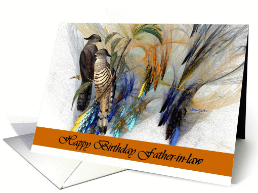 Father-in-law Happy Birthday - Fractal with Crested Hawks card