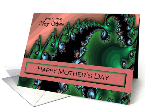 Step Sister / Mother's Day - Emerald Green & Pink Fractal Swirls card