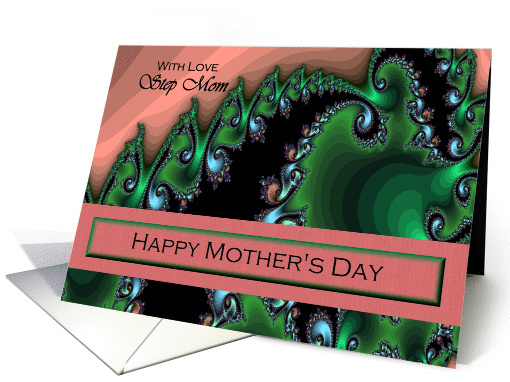 Step Mom / Mother's Day - Emerald Green & Pink Fractal Swirls card