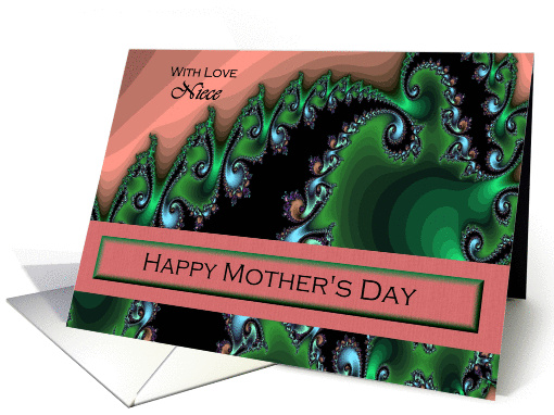 Niece / Mother's Day - Emerald Green & Pink Fractal Swirls card