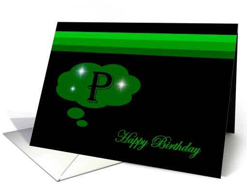 Happy Birthday - Emerald Green Monogram P card (1018629)