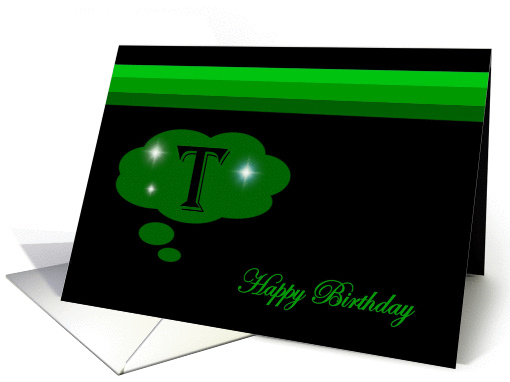 Happy Birthday - Emerald Green Monogram T card (1018637)