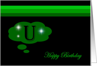 Happy Birthday - Emerald Green Monogram U card
