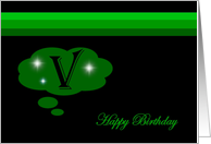 Happy Birthday - Emerald Green Monogram V card