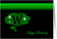 Happy Birthday - Emerald Green Monogram W card