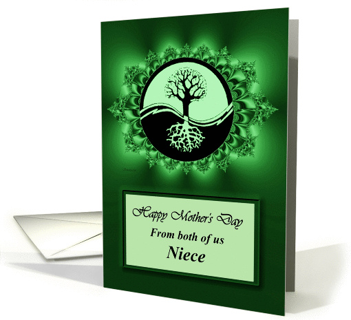 Niece / Mother's Day - Emerald Green Fractal & Yin Yang Tree card
