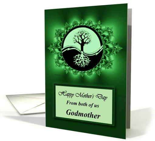 Godmother / Mother's Day - Emerald Green Fractal & Yin Yang Tree card