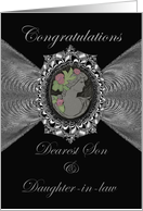 Wedding Congratulations Son & Daughter-in-law / Cameo on a Silver Fractal card
