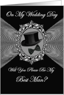 Best Man - Wedding Day Invitation / Top Hat - Bow Tie on a Fractal card