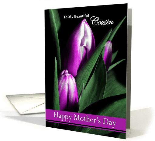 Cousin / Happy Mother's Day - Painted Purple Tulips card (1236952)