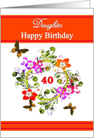 40th Birthday / Daughter - Digital Flowers and Butterflies Design card