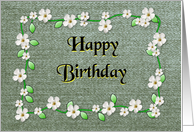 Happy Birthday - General - Denim like Texture with a Flowering Vine card