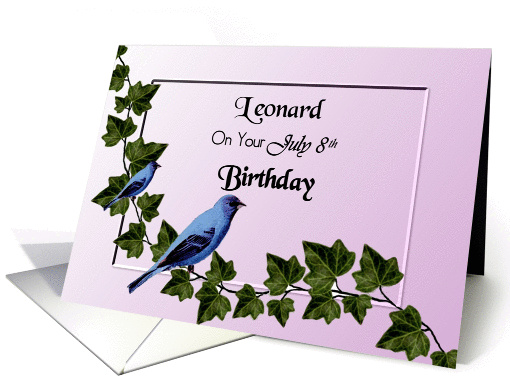 Leonard / July 8th Birthday - Indigo Bunting Birds on Ivy card