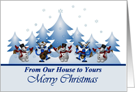 From Our House/ Merry Christmas - Winter Scene with Snowmen and Deer card