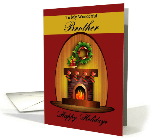Brother / Happy Holidays - Fireplace with Christmas Stockings card