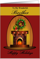 Brother / Happy Holidays - Fireplace with Christmas Stockings card