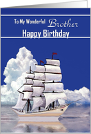 Brother / Birthday - Digital Painting of Tall Ship at Sea card