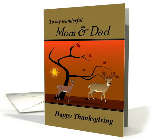 Mom / Dad - Happy Thanksgiving - Nature Scene of Deer at Sunset card