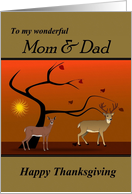 Mom / Dad - Happy Thanksgiving - Nature Scene of Deer at Sunset card