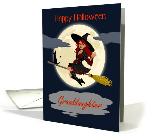 Granddaughter / Happy Halloween - Cartoon Witch riding... (1316766)