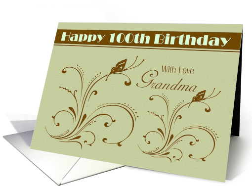 Grandma /100th Birthday - Digital Flourish with Butterflies card