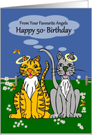 50th Birthday - General - Cartoon Cats with Fallen Halos card
