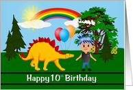 10th Birthday - Age Specific - Cartoon Boy and his Dinosaur card