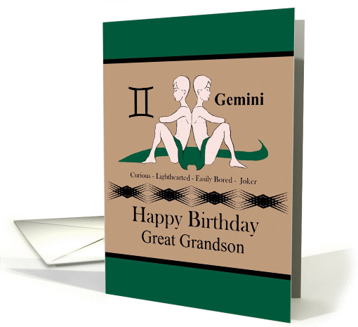 Great Grandson / Gemini Birthday - Zodiac Sign / The Twins card