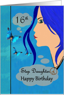 Step_Daughter 16th Birthday - Teenager with Blue Hair / Butterflies card
