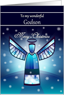 Godson / Merry Christmas - Abstract Angel & Snowflakes card